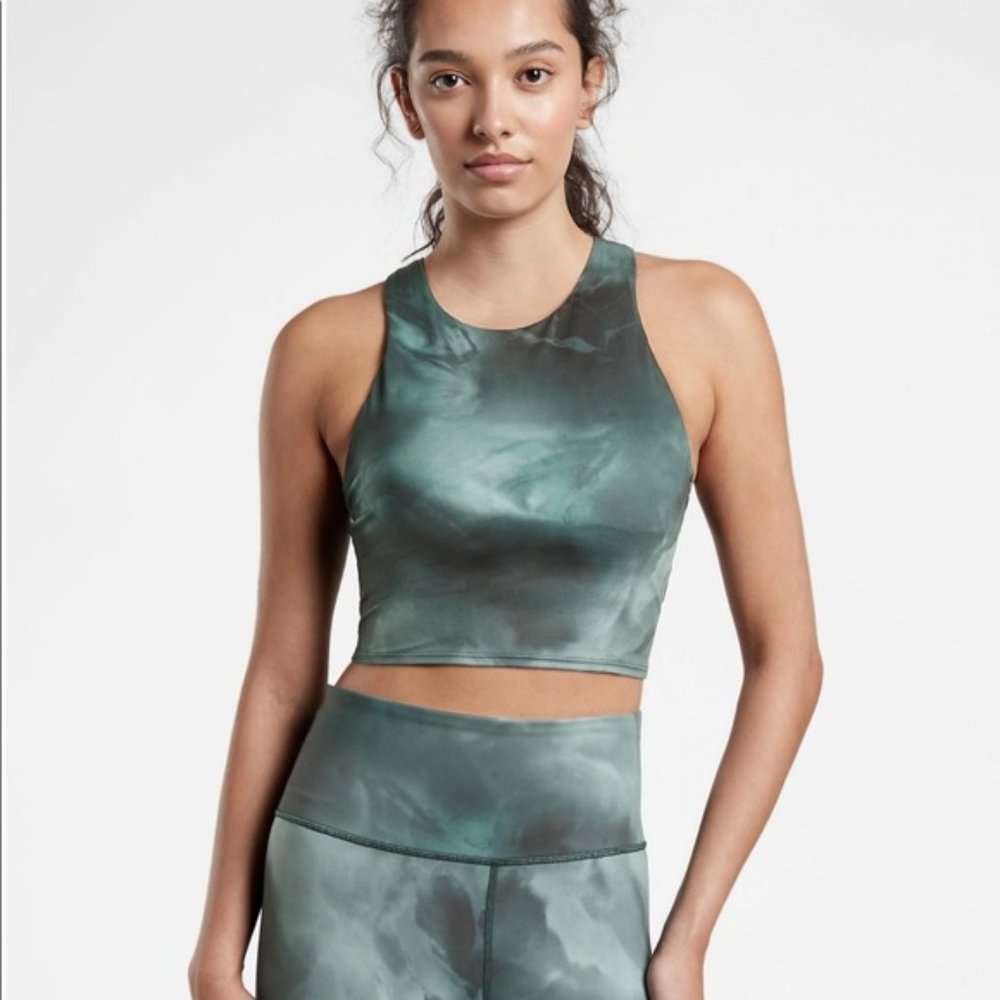 Athleta Conscious Crop Sports Bra Green Black Tie Dye Women Exercise Fitness Top
